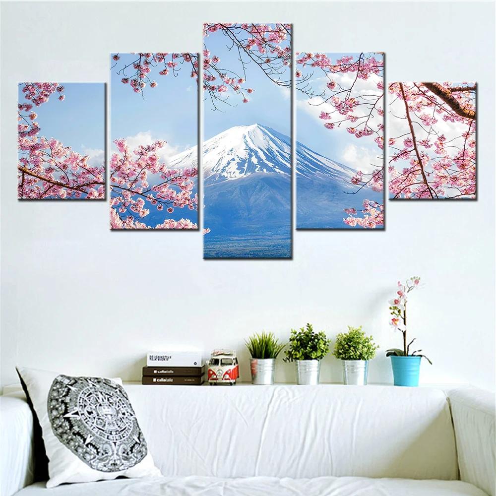 ĵ  5 PieceJapanese Landscape Mount Fuj iCherry Blossom ǳ ȭ   Ʈ ڷ̼  